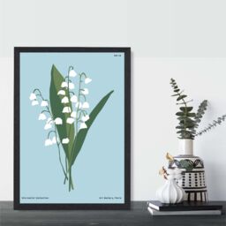 ARTZE Blue lilly of the Valley Flower Market Minimalist Framed Print SIZE: A3 with Black Frame in Mid Blue - Size: A4 - thumbnail 2