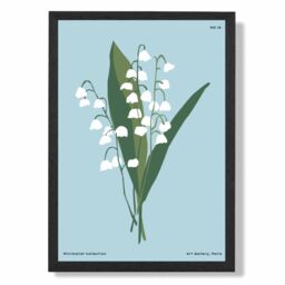 ARTZE Blue lilly of the Valley Flower Market Minimalist Framed Print SIZE: A3 with Black Frame in Mid Blue - Size: A4 - thumbnail 1