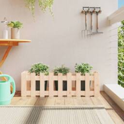 Berkfield Home Garden Raised Bed with Fence Design 100x30x30 cm Solid Wood Pine in Natural - Size: 100 x 30 x 30 cm - thumbnail 2