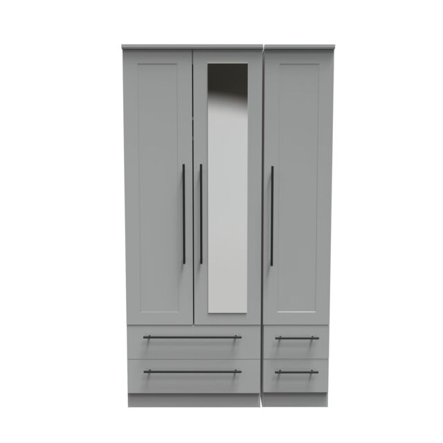 Ready Assembled 2 U Howard Tall Triple 2 Drawer Mirror + Drawer Wardrobe (Ready Assembled) in Dark Grey - image 1