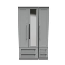 Ready Assembled 2 U Howard Tall Triple 2 Drawer Mirror + Drawer Wardrobe (Ready Assembled) in Dark Grey - thumbnail 1