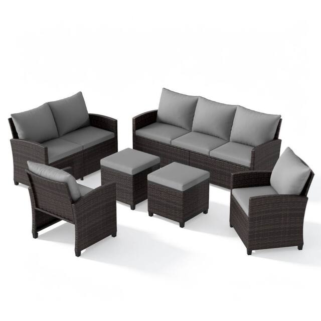 Costway 6PCS Patio Furniture Set PE Wicker Rattan Sectional Conversation Set in Grey - image 1