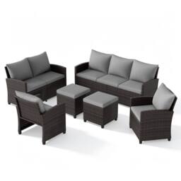 Costway 6PCS Patio Furniture Set PE Wicker Rattan Sectional Conversation Set in Grey - thumbnail 1