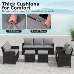 Costway 6PCS Patio Furniture Set PE Wicker Rattan Sectional Conversation Set in Grey - thumbnail 6