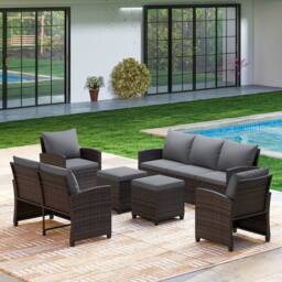 Costway 6PCS Patio Furniture Set PE Wicker Rattan Sectional Conversation Set in Grey - thumbnail 3