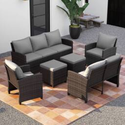 Costway 6PCS Patio Furniture Set PE Wicker Rattan Sectional Conversation Set in Grey - thumbnail 4