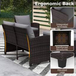 Costway 6PCS Patio Furniture Set PE Wicker Rattan Sectional Conversation Set in Grey - thumbnail 8
