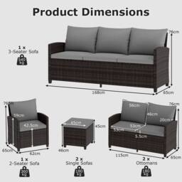 Costway 6PCS Patio Furniture Set PE Wicker Rattan Sectional Conversation Set in Grey - thumbnail 2