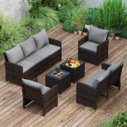 Costway 6PCS Patio Furniture Set PE Wicker Rattan Sectional Conversation Set in Grey - thumbnail 5