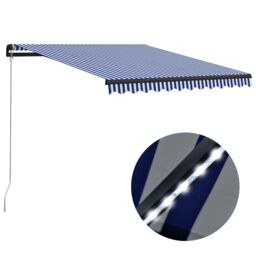 Berkfield Home Manual Retractable Awning with LED 300x250 cm Blue & White - thumbnail 1