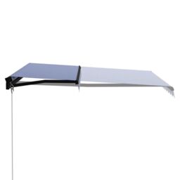 Berkfield Home Manual Retractable Awning with LED 300x250 cm Blue & White - thumbnail 3