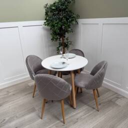 Life Interiors Lucia Dining Set Round White Table + 4 Velvet Dining Chairs in Grey - thumbnail 1
