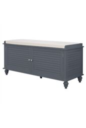 Living and Home Shoe Cabinet Storage Bench with Linen Cushion in Grey - thumbnail 4