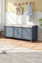 Living and Home Shoe Cabinet Storage Bench with Linen Cushion in Grey - thumbnail 2