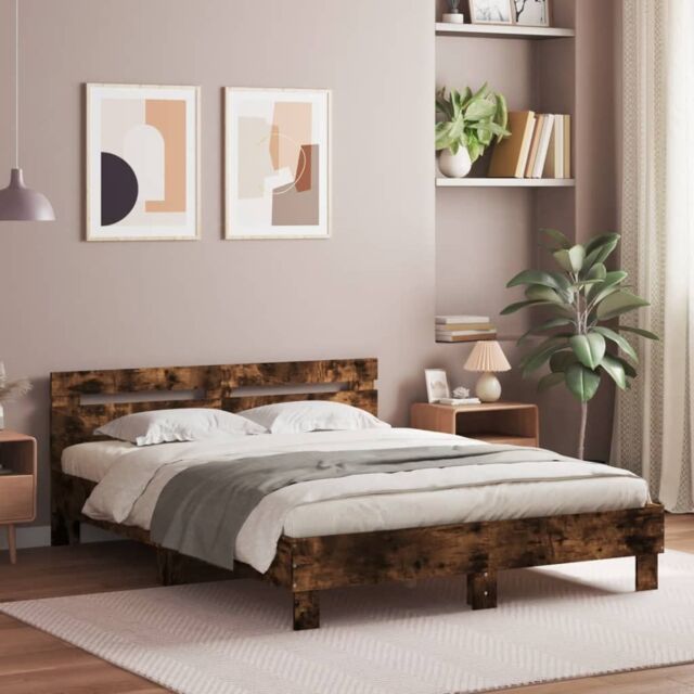 Berkfield Home Bed Frame without Mattress Smoked Oak 140x200 cm in Brown - image 1