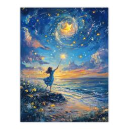 "Artery8 Wish Upon A Star Magical Sky Beach Fantasy Art Wall Art Print in Blue - Size: W18"" x H24""" - thumbnail 1