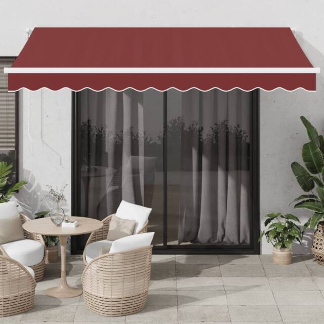 Berkfield Home Manual Retractable Awning with LED Burgundy 350x250 cm in Red - image 1