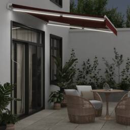 Berkfield Home Manual Retractable Awning with LED Burgundy 350x250 cm in Red - thumbnail 3