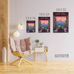 "Artery8 Japanese Tea House Mount Fuji Sunset View Canvas Wall Art Print in Pink - Size: W24"" x H32""" - thumbnail 4