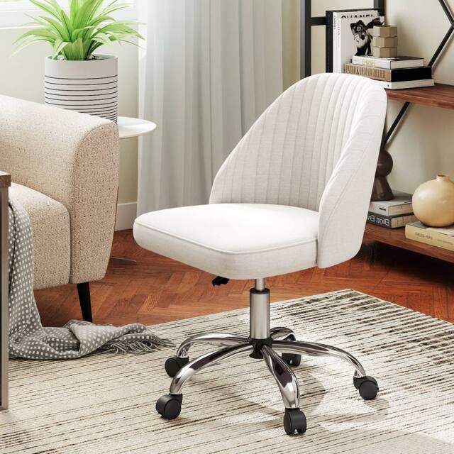 Costway Swivel Office Chair Armless Desk Chair w/ Backrest Height Adjustable in Beige - image 1
