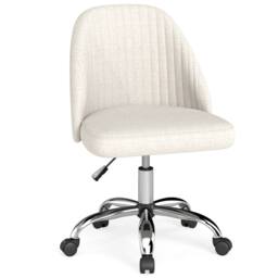 Costway Swivel Office Chair Armless Desk Chair w/ Backrest Height Adjustable in Beige - thumbnail 2