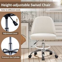 Costway Swivel Office Chair Armless Desk Chair w/ Backrest Height Adjustable in Beige - thumbnail 6