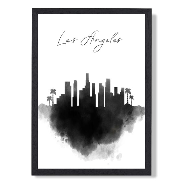 ARTZE Los Angeles Watercolour Skyline City Framed Print SIZE: A3 with Black Frame - image 1