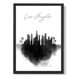 ARTZE Los Angeles Watercolour Skyline City Framed Print SIZE: A3 with Black Frame - thumbnail 1