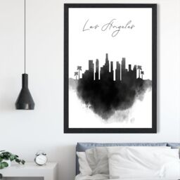 ARTZE Los Angeles Watercolour Skyline City Framed Print SIZE: A3 with Black Frame - thumbnail 2