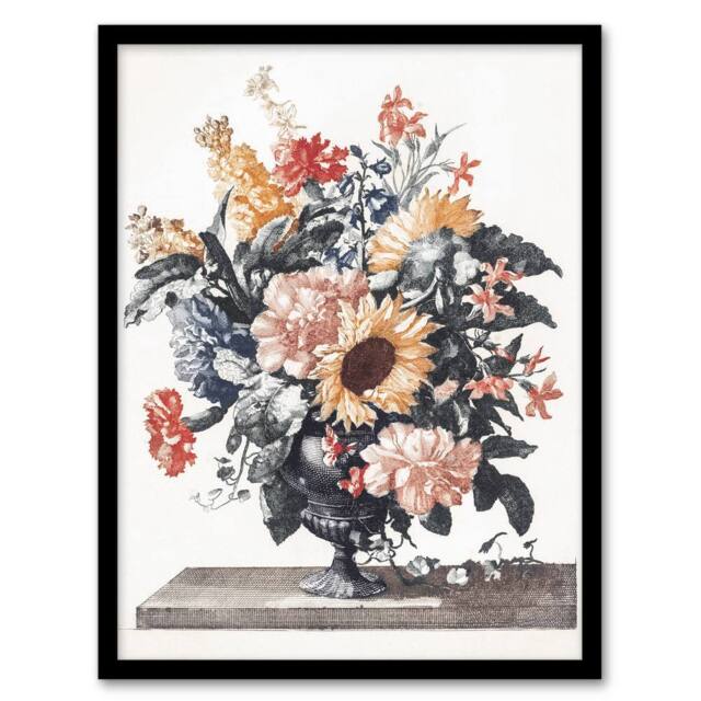 Artery8 Stone Vase Bouquet With Sunflowers Teyler Framed Wall Art Print in White - Size: A4 - image 1
