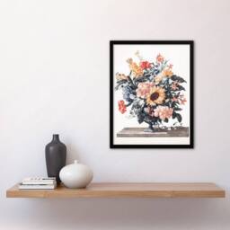 Artery8 Stone Vase Bouquet With Sunflowers Teyler Framed Wall Art Print in White - Size: A4 - thumbnail 2