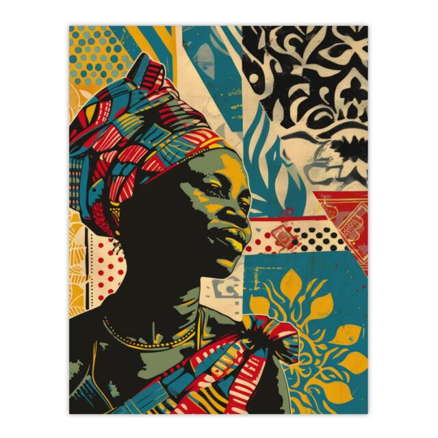 "Artery8 Wall Art Print African Woman Colourful Pattern Portrait Painting Poster - Size: W24"" x H32""" - image 1