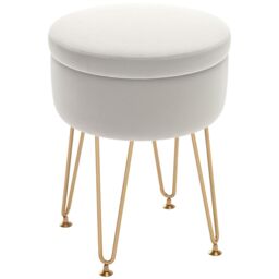 HOMCOM 5L Velvet Footstool with Removable Lid for Bedroom in Cream - thumbnail 2