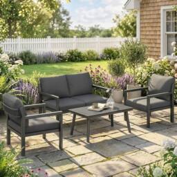 OUTSUNNY Rattan Garden Furniture Set, Outdoor Furniture Conversation Set in Dark Grey - thumbnail 1