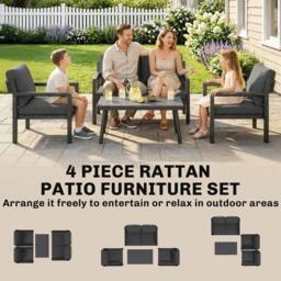 OUTSUNNY Rattan Garden Furniture Set, Outdoor Furniture Conversation Set in Dark Grey - thumbnail 4