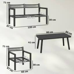 OUTSUNNY Rattan Garden Furniture Set, Outdoor Furniture Conversation Set in Dark Grey - thumbnail 3