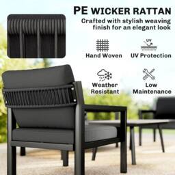 OUTSUNNY Rattan Garden Furniture Set, Outdoor Furniture Conversation Set in Dark Grey - thumbnail 6