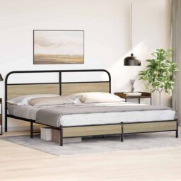 Berkfield Home Metal Bed Frame without Mattress Sonoma Oak 180x200 cm Super King in Brown - thumbnail 4
