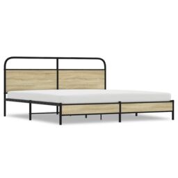 Berkfield Home Metal Bed Frame without Mattress Sonoma Oak 180x200 cm Super King in Brown - thumbnail 2