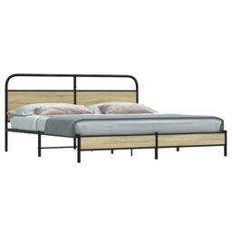 Berkfield Home Metal Bed Frame without Mattress Sonoma Oak 180x200 cm Super King in Brown - thumbnail 1