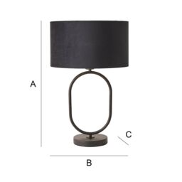 ValueLights Antonia Black Velvet & Gold Drum Shade Matte Black Oval Table Lamp - thumbnail 7