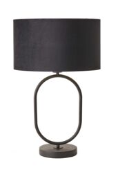 ValueLights Antonia Black Velvet & Gold Drum Shade Matte Black Oval Table Lamp - thumbnail 6
