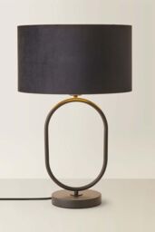 ValueLights Antonia Black Velvet & Gold Drum Shade Matte Black Oval Table Lamp - thumbnail 3