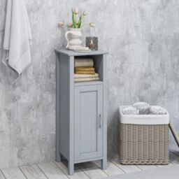 Costway Bathroom Floor Cabinet Freestanding Narrow Storage Organizer in Grey - thumbnail 5