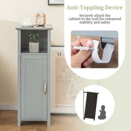 Costway Bathroom Floor Cabinet Freestanding Narrow Storage Organizer in Grey - thumbnail 6