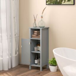 Costway Bathroom Floor Cabinet Freestanding Narrow Storage Organizer in Grey - thumbnail 3