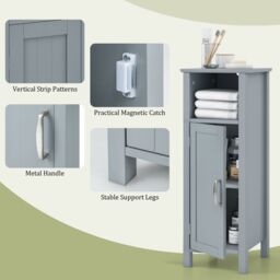 Costway Bathroom Floor Cabinet Freestanding Narrow Storage Organizer in Grey - thumbnail 4