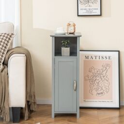 Costway Bathroom Floor Cabinet Freestanding Narrow Storage Organizer in Grey - thumbnail 2
