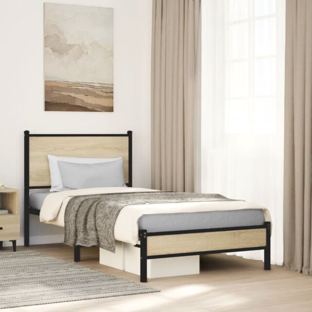 Berkfield Home Metal Bed Frame without Mattress Sonoma Oak 80x200 cm in Brown - image 1