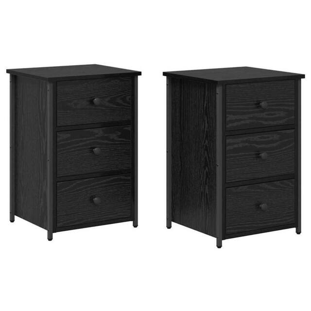 Berkfield Home Black Oak Nightstand Set Black Oak Engineered Wood Medium Drawers - image 1